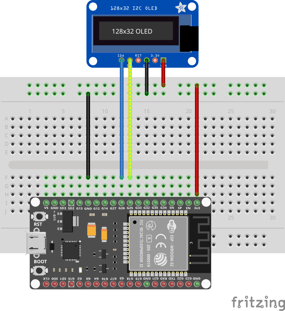 Wiring diagram for an SSD1306 display